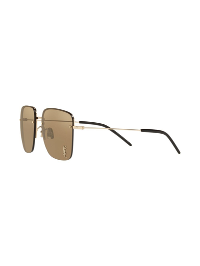 Shop Saint Laurent Monogram Square Half-rim Sunglasses In Gold