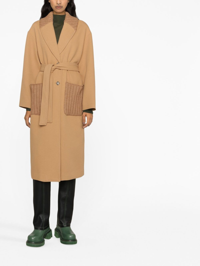 Shop Msgm Single-breasted Belted-waist Coat In Nude
