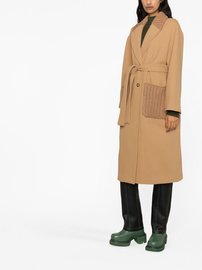 Shop Msgm Single-breasted Belted-waist Coat In Nude