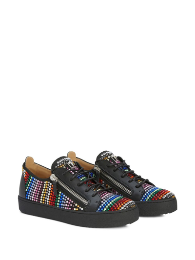 Shop Giuseppe Zanotti Frankie Strass Log-top Sneakers In Black