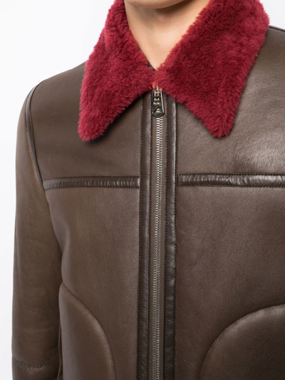 Shop Paul Smith Shearling-trimmed Leather Jacket In Brown