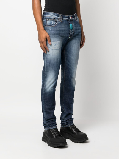 Shop Philipp Plein Premium Hexagon Low-rise Slim-cut Jeans In Blau