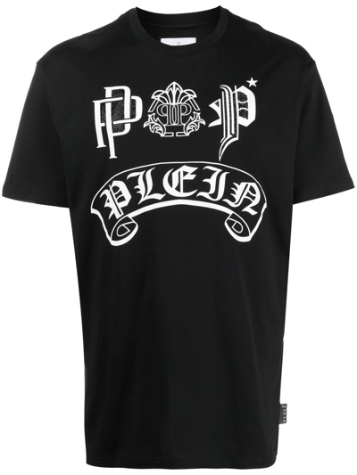 Shop Philipp Plein Ss Gothic Plein Graphic-print T-shirt In Schwarz