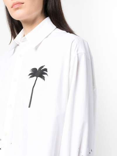 Shop Palm Angels Palm-print Shirt Dress In Weiss