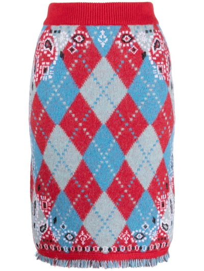 Shop Alanui Patterned Intarsia-knit Skirt In Red