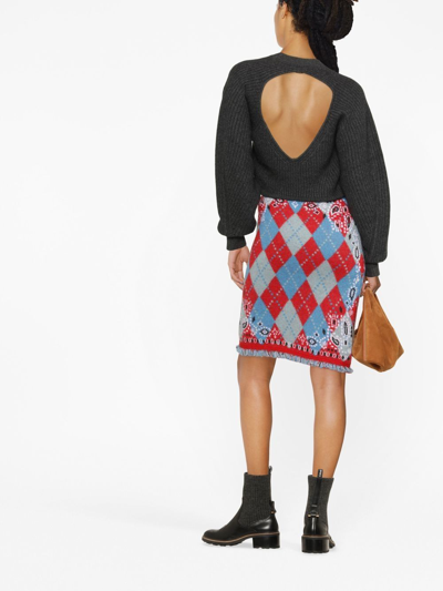 Shop Alanui Patterned Intarsia-knit Skirt In Red