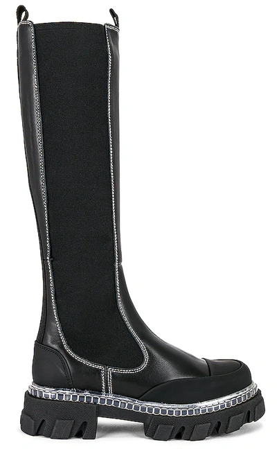 Shop Ganni Cleated High Chelsea Boot In Black