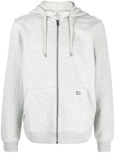 Shop Woolrich Logo-patch Zip-up Drawstring Hoodie In Grau