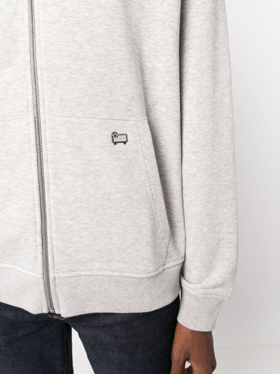 Shop Woolrich Logo-patch Zip-up Drawstring Hoodie In Grau
