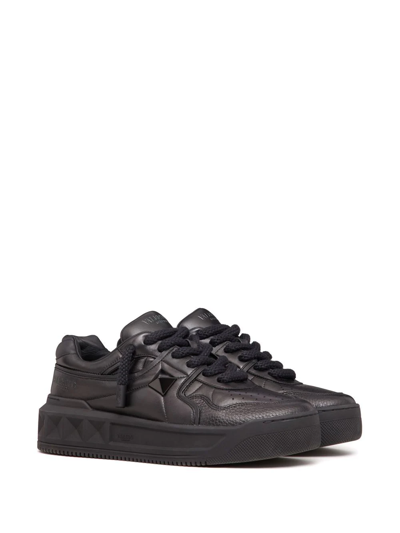 Shop Valentino One Stud Xl Leather Sneakers In Black