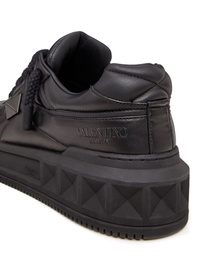 Shop Valentino One Stud Xl Leather Sneakers In Black