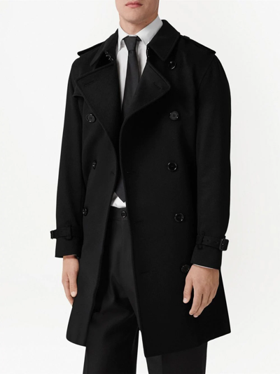 Burberry Cashmere Kensington Trench Coat In Black