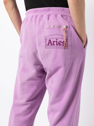 Shop Aries Logo-print Cotton Track Pants In Purple
