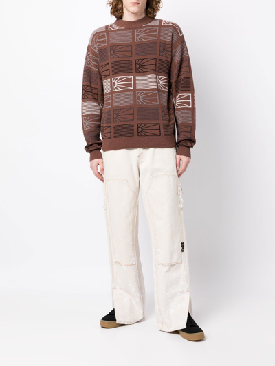 Shop Paccbet Intarsia-knit Ribbed-trim Jumper In Brown