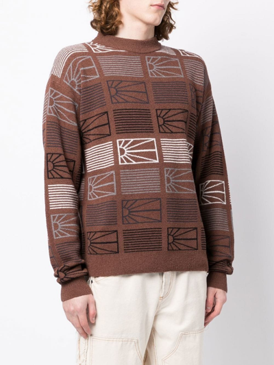 Shop Paccbet Intarsia-knit Ribbed-trim Jumper In Brown