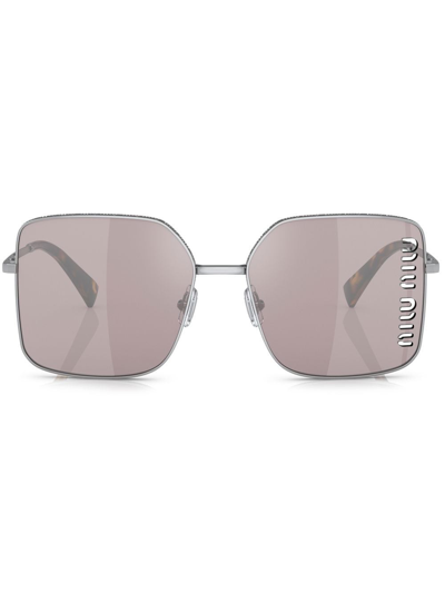 Shop Miu Miu Square Laser-cut Lens Sunglasses In Silber