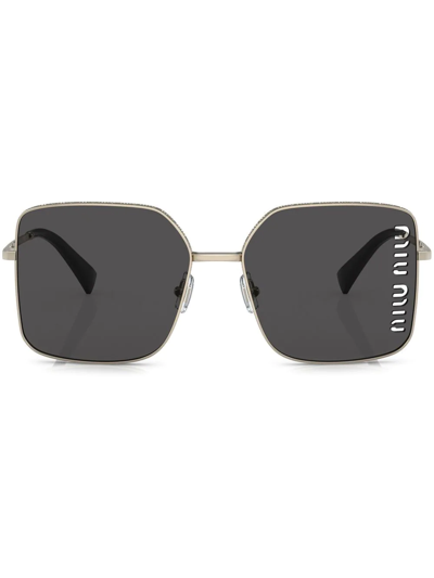 Shop Miu Miu Square Laser-cut Lens Sunglasses In Gold