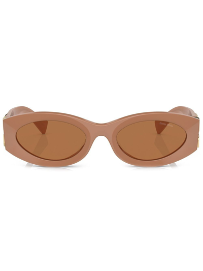 Shop Miu Miu Glimpse Oval-frame Sunglasses In Nude