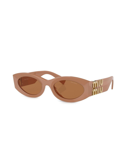 Shop Miu Miu Glimpse Oval-frame Sunglasses In Nude