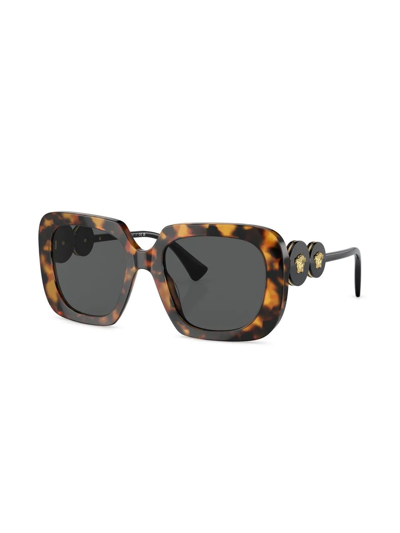 Shop Versace Medusa Head Square-frame Sunglasses In Braun