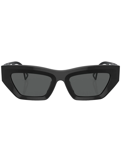 Shop Versace Logo-embossed Rectangle-frame Sunglasses In Schwarz
