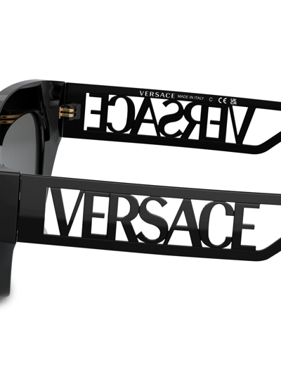 Shop Versace Logo-embossed Rectangle-frame Sunglasses In Schwarz