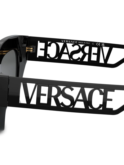 Versace Logo-embossed Rectangle-frame Sunglasses In Schwarz