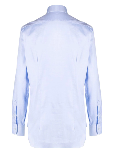 Barba Napoli Plain Button-down Shirt In Blue