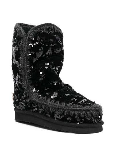 Shop Mou Eskimo 24 Velvet Sequin Boots In Schwarz