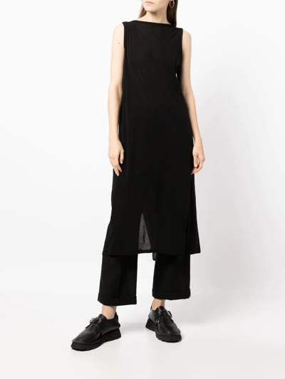 Shop Yohji Yamamoto Side-slit Sleeveless Midi Dress In Black