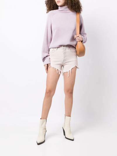 Shop Mother Tomcat Frayed Denim Shorts In Pink