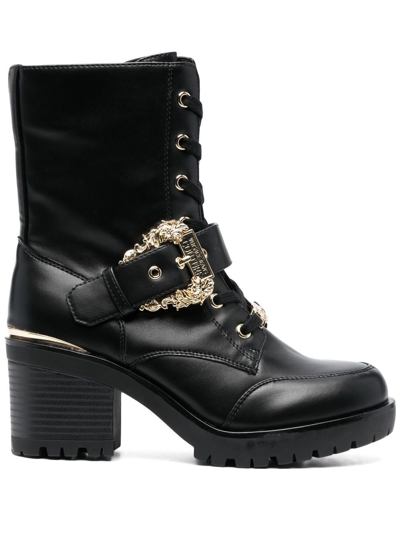 Shop Versace Jeans Couture 70mm Logo-plaque Ankle Boots In Schwarz