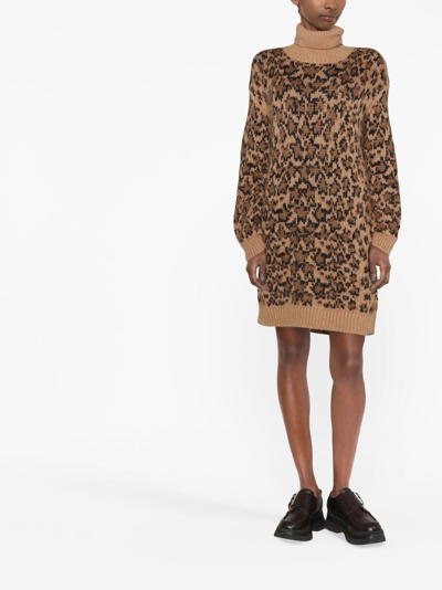 Red Valentino Leopard-print Roll-neck Dress In Brown | ModeSens