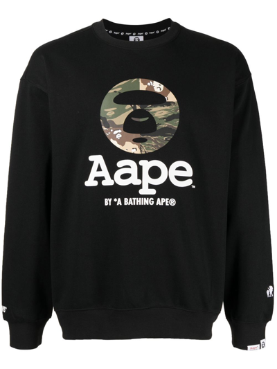 Aape By A Bathing Ape Logo-print Crew-neck Sweatshirt In Black