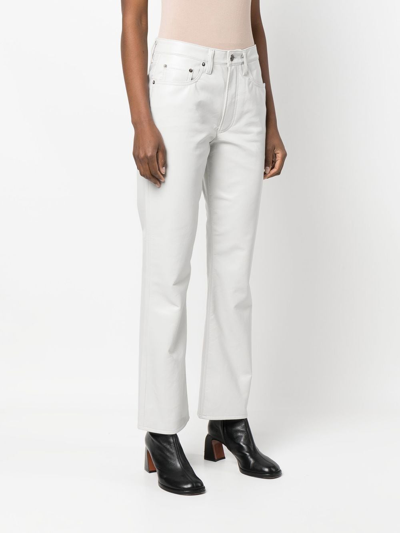 Shop Agolde Bootcut Leather-blend Trousers In Grau