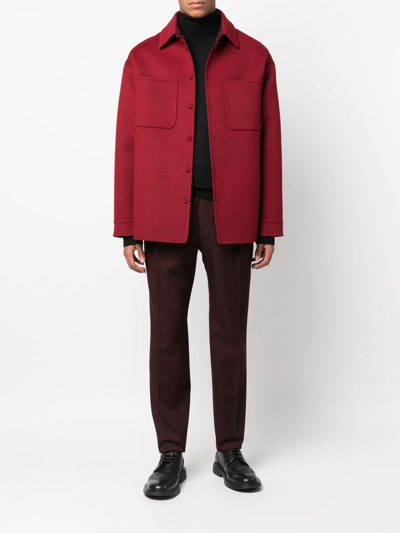 Shop Fendi Button-front Shirt Jacket In Red