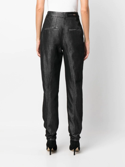 Shop Alberta Ferretti Metallic-effect Tapered Trousers In Grau