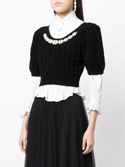 Shop Simone Rocha Faux-pearl Cable-knit Jumper In Black