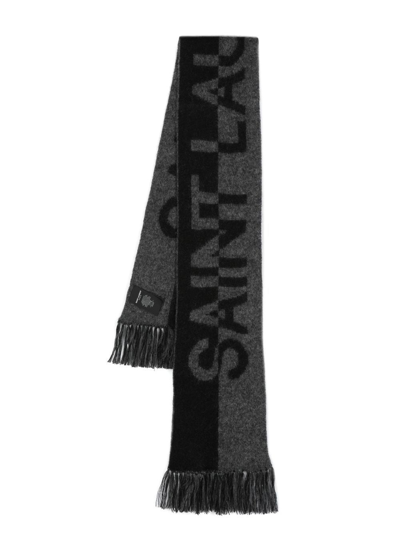 Shop Saint Laurent Intarsia-knit Logo Scarf In Schwarz