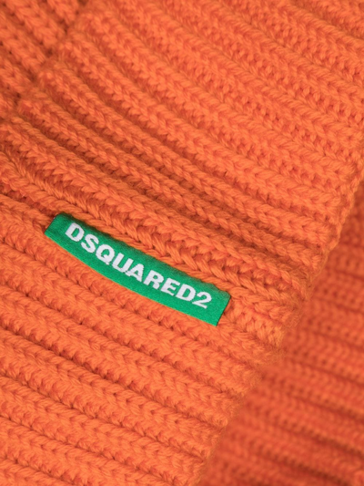 Dsquared2 Ribbed-knit Wool Scarf Set In Orange
