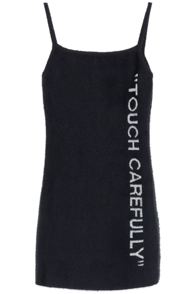 Shop Off-white 'touch Carefully' Fuzzy Effect Dress In Black