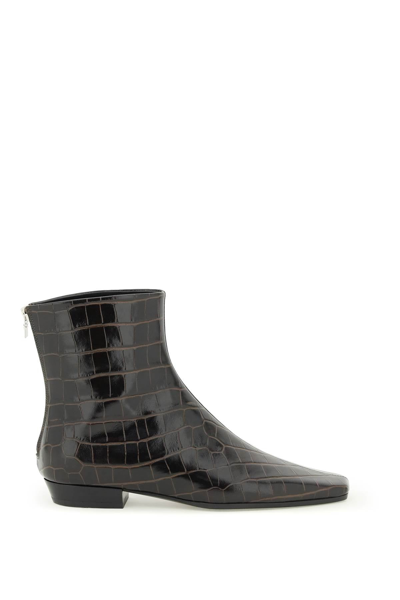 Shop Totême Toteme Croco-embossed Leather Western Boots In Brown