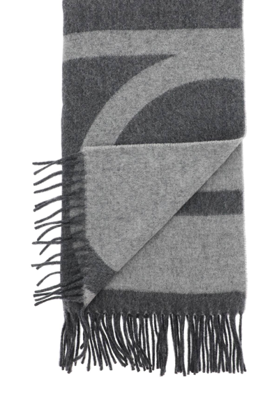 Shop Totême Toteme Monogram Jacquard Wool Scarf In Grey