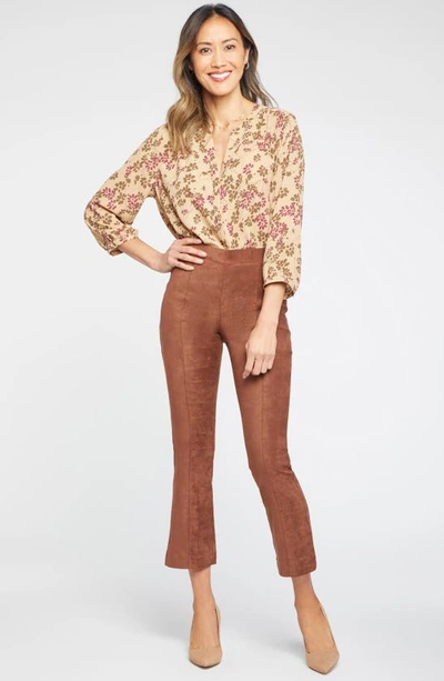 Shop Nydj Pull-on Ankle Slim Bootcut Faux Suede Pants In Coffee Bean