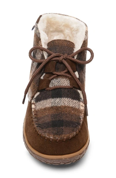 Shop Minnetonka Torrey Faux Fur Lined Slipper Bootie In Chocolate Plaid Combo