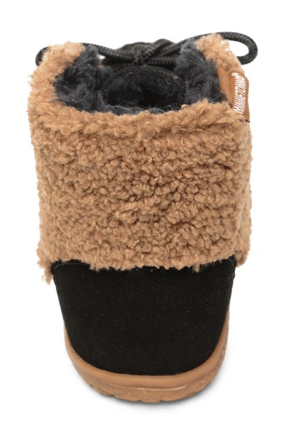 Shop Minnetonka Torrey Faux Fur Lined Slipper Bootie In Black Berber Combo