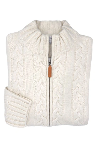 Shop Lorenzo Uomo Cable Knit Wool & Cashmere Zip-up Sweater In Cream