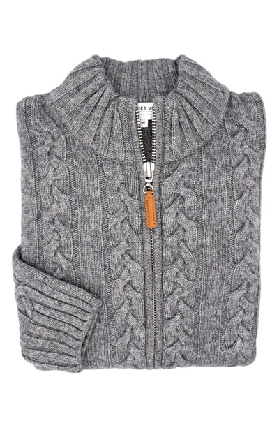 Shop Lorenzo Uomo Cable Knit Wool & Cashmere Zip-up Sweater In Light Grey