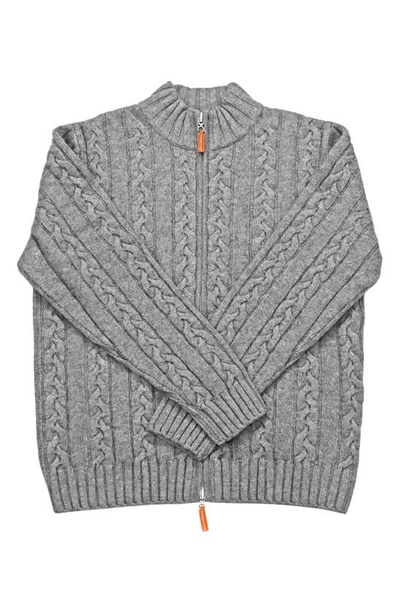 Shop Lorenzo Uomo Cable Knit Wool & Cashmere Zip-up Sweater In Light Grey