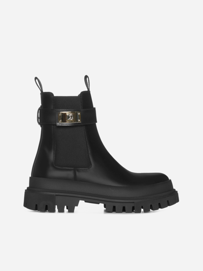 Shop Dolce & Gabbana Logo-buckle Leather Chelsea Boots In Black